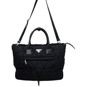PRADA Quilted Tote Shoulder Bag Black